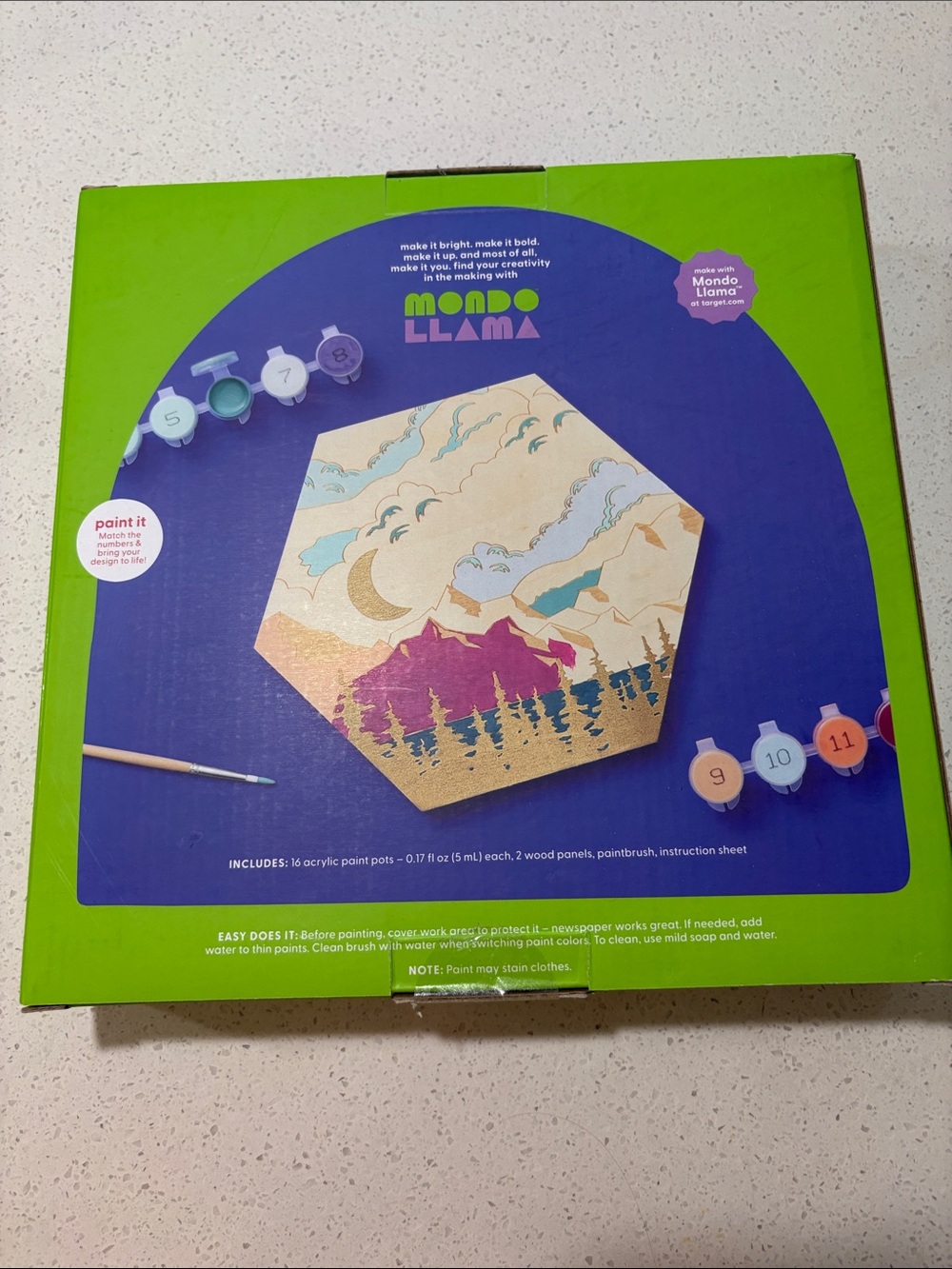 Mondo Llama Paint-Your-Own Hexagon Wall Art Kit in Green & Blue